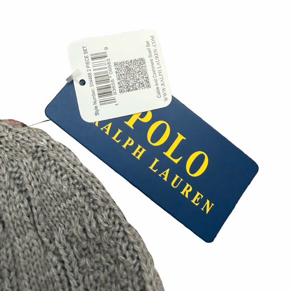 Polo Ralph Lauren Unisex Pony Cashmere Cable Knit Scarf and Beanie Gift Set NEW - Picture 5 of 8